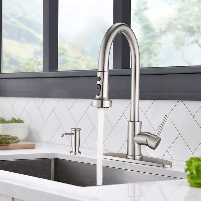 Robinet de cuisine rétractable à poignée simple avec distributeur de savon