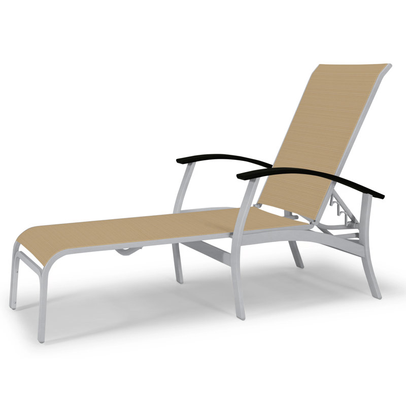 Askar Outdoor Rust-Resistant Metal Chaise Lounge, Textured Beachwood, Black P70, Black 5D Sunbrella®