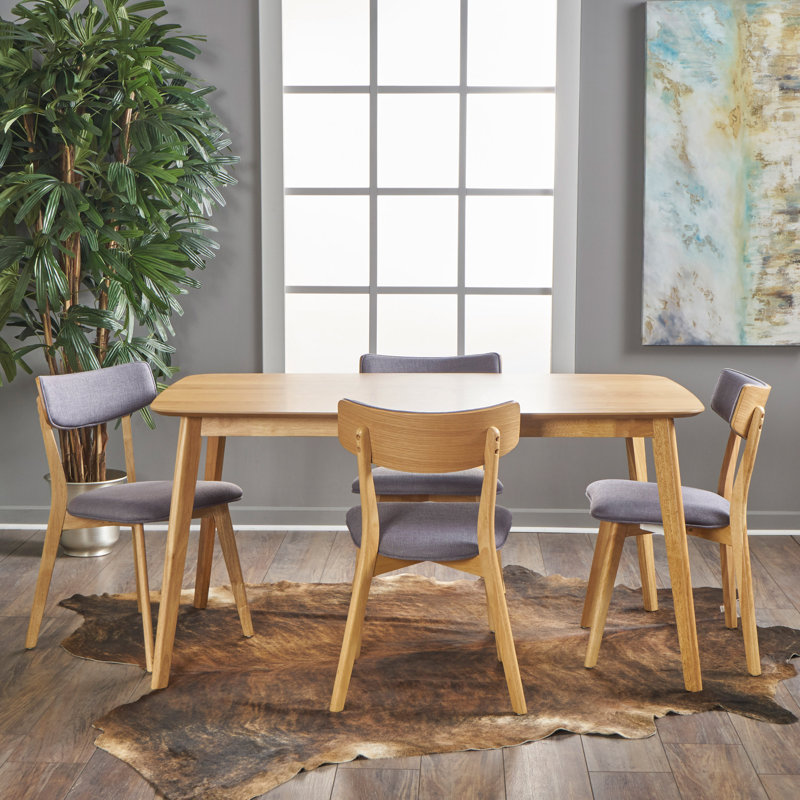 Henry 4 - Person Four Leg Dining Set, Dark Gray, Natural Oak