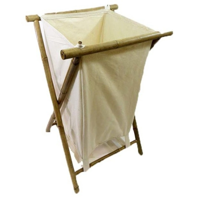 Natural Bamboo Collapsible Laundry Hamper with Removable Canvas Bag