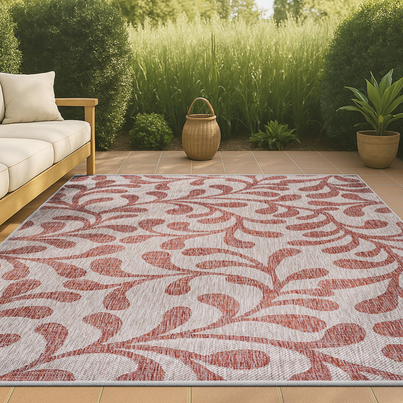 Elsea All Over Indoor/Outdoor Rug, Rectangle 5'3" x 7'7", Red/Beige