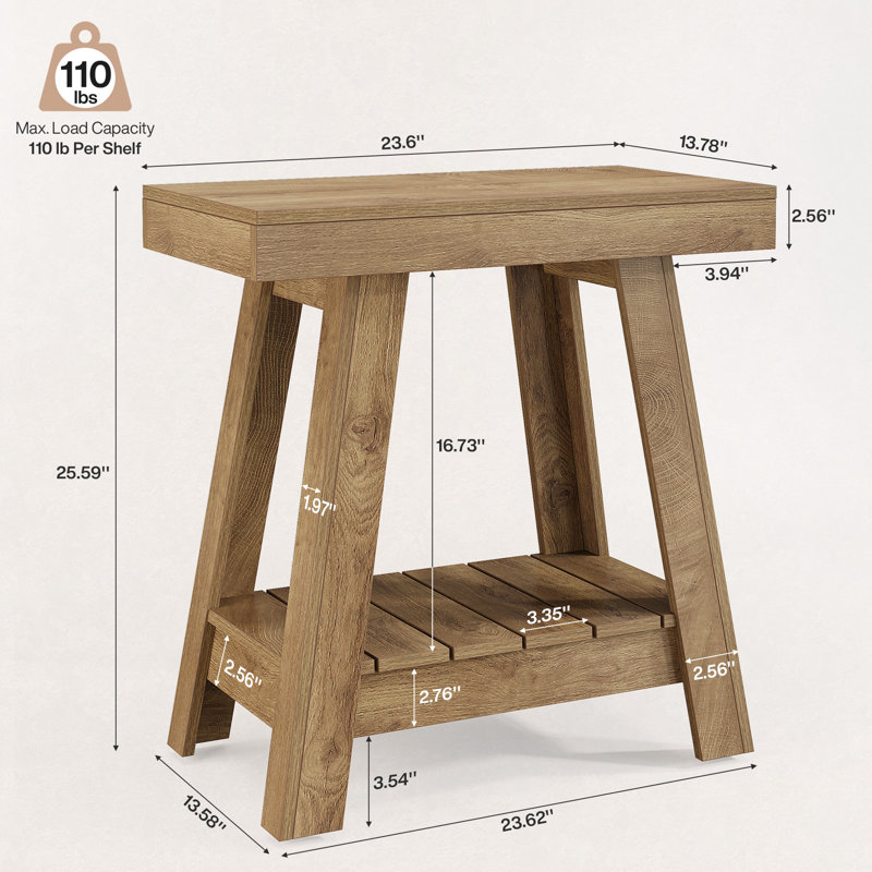 Table de bout à 2 niveaux en bois, petite table d'appoint rustique avec rangement pour le salon, Marron clair, 2