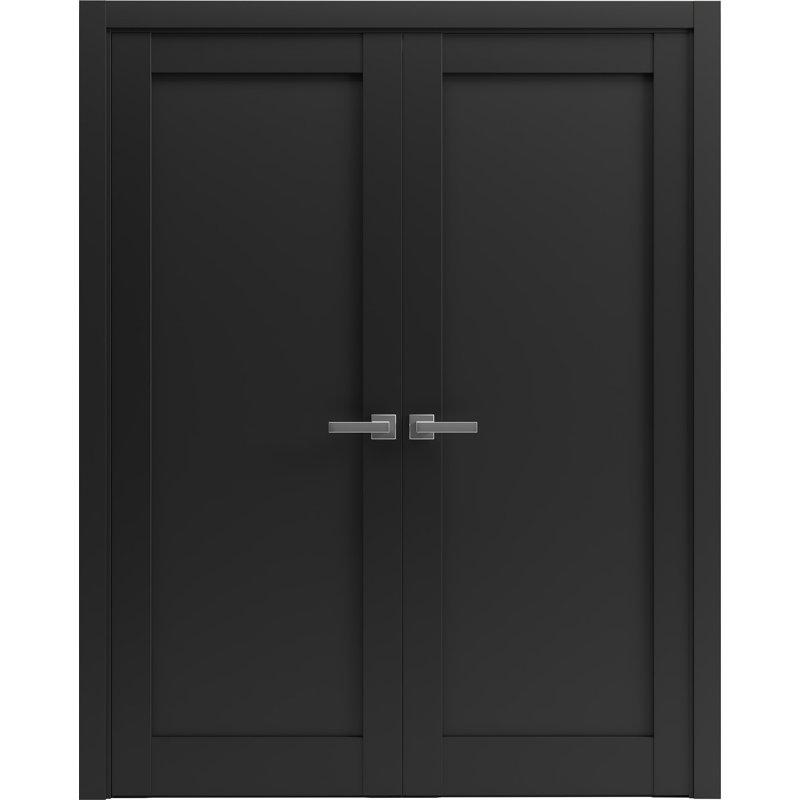 Portes françaises doubles noires à panneaux Quadro, 60 po x 84 po