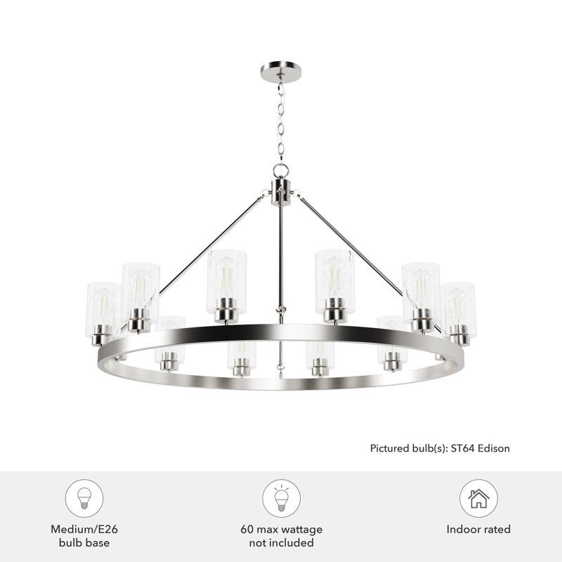 Hartland 12 - Light Wagon Wheel Chandelier, Brushed Nickel