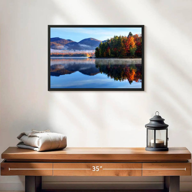Réflexion du lac Vermont, 19 po x 13 po, Cadre flottant noir