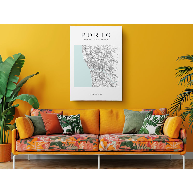 Porto, reproduction de carte du Portugal, impression sur toile, H 36 po x l 24 po