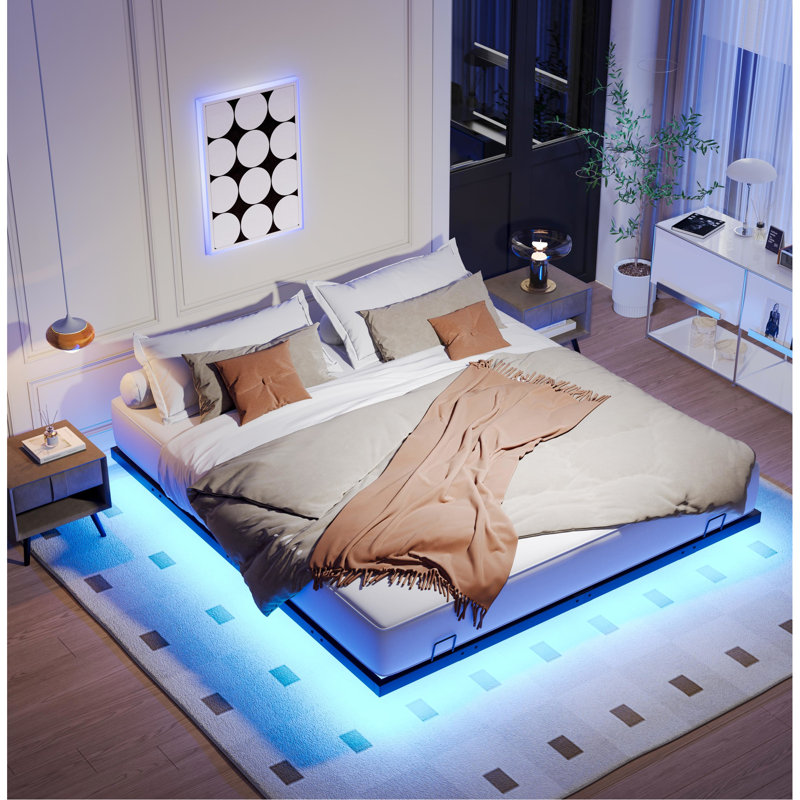 Led Lights King Size Bed - Metal, 9 Heavy-duty Steel Support Legs, Modern Metal Frame Lights, No Box Spring Requirement