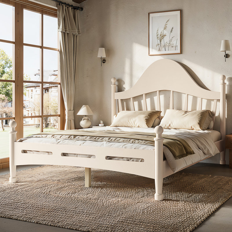 Lit plateforme double avec tête de lit chic, cadre de lit en bois massif avec support à lattes, aucun sommier tapissier requis