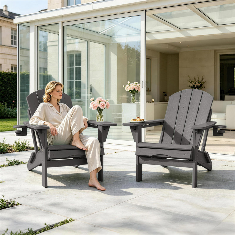 Ensemble de 2 chaises longues réglables en PEHD avec porte-gobelets, Gris