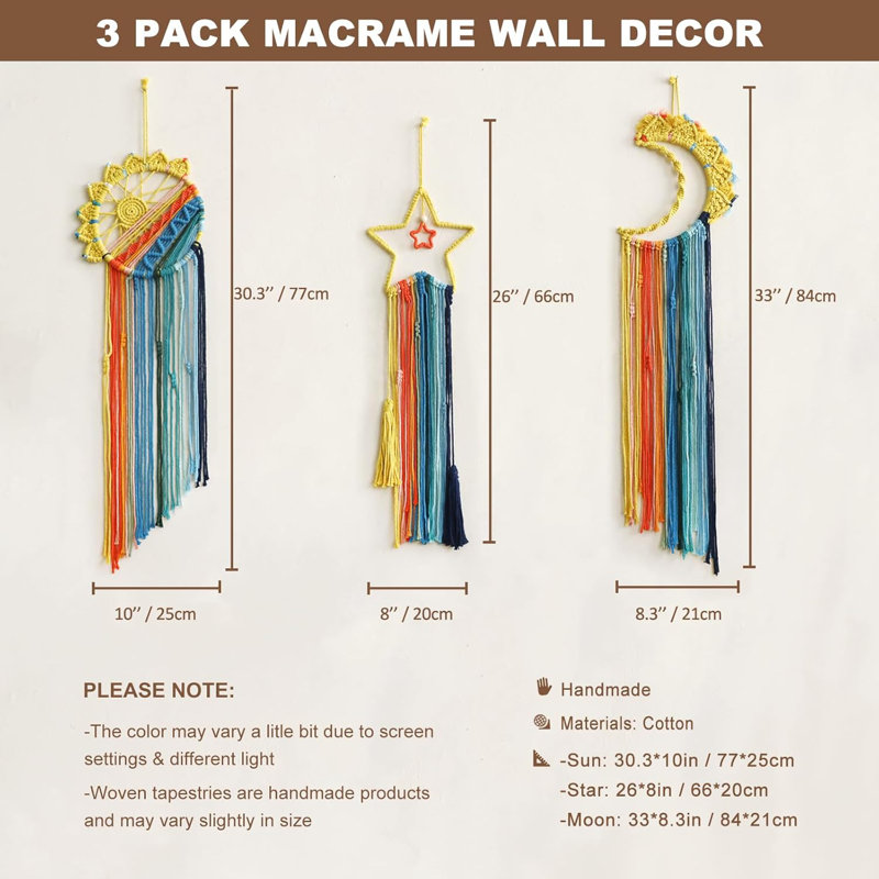 Ensemble de 3 tapisseries en macramé Boho