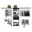 Closet System 70"W - 118"W, Three Hanging Rods, Five Shelves, One Drawer, Black