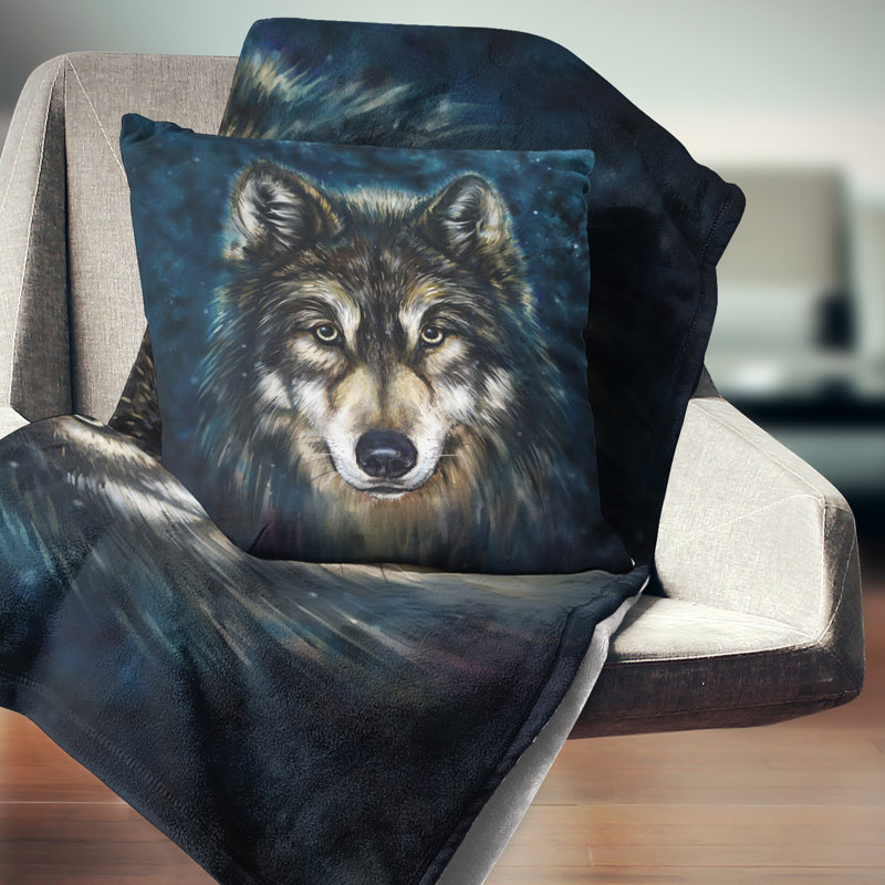 Coussin loup souriant, 18 po x 18 po, Coussin décoratif