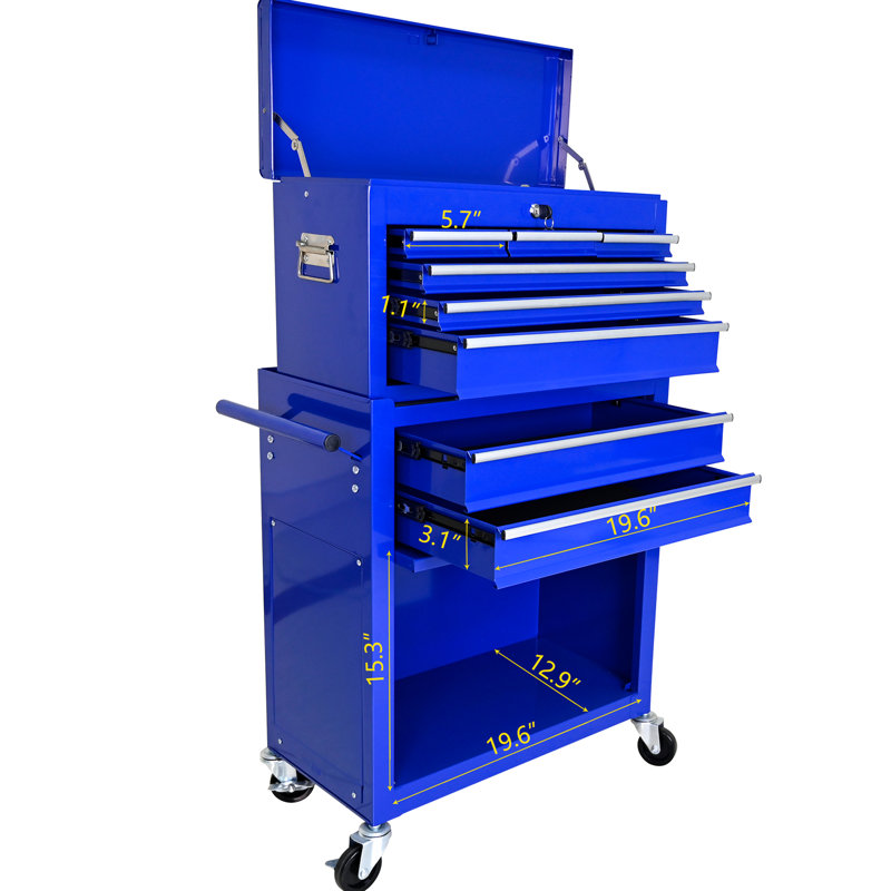 Établi à 8 tablettes mobiles - Finition solide de l'armoire à outils sur roulettes bleue