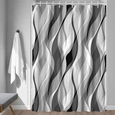 Rideau de douche gris, ensemble de rideaux de douche à rayures noires et grises modernes abstraites pour salle de bain Rideau de douche blanc et gris avec crochets, 72 po x 72 po
