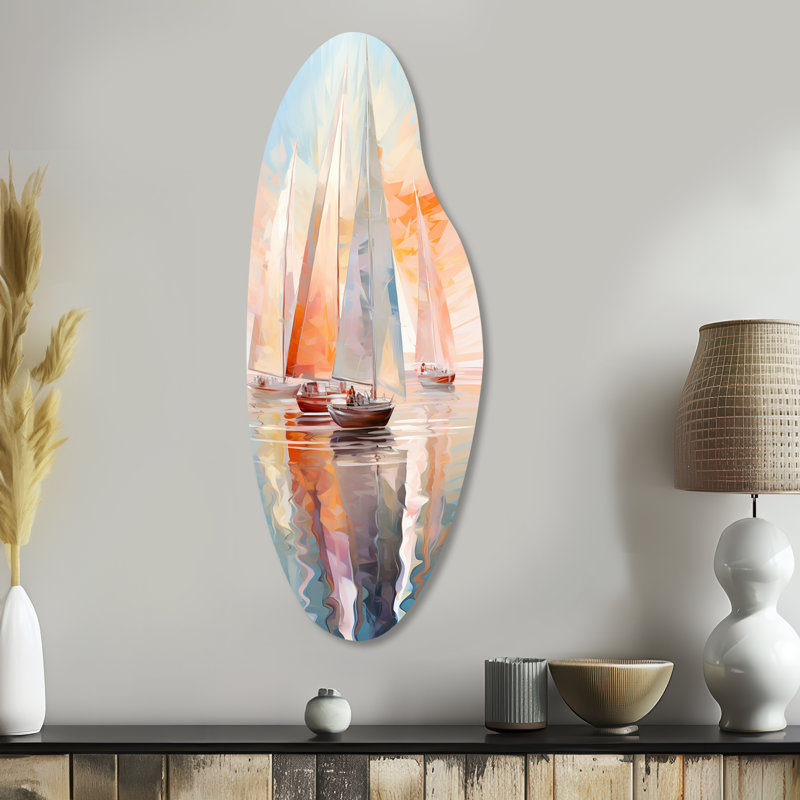 Alyanna - Boat Sailing Curved Shape Irregular Metal Wall Decor, 38" H x 15" W