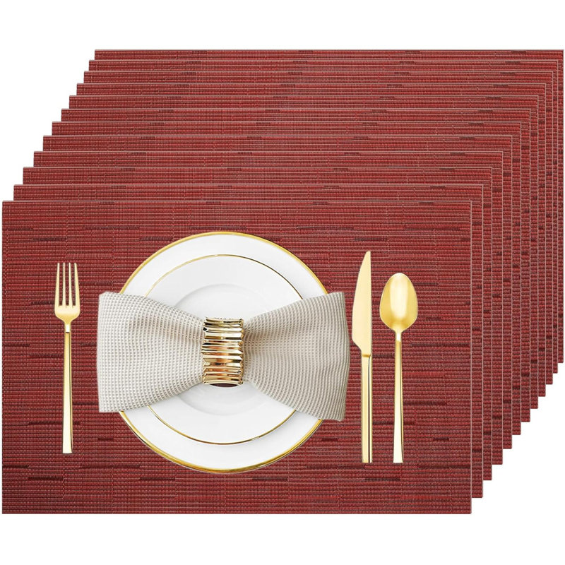 Ensemble de 12 napperons en plastique lavables et essuyables pour la cuisine, Rouge