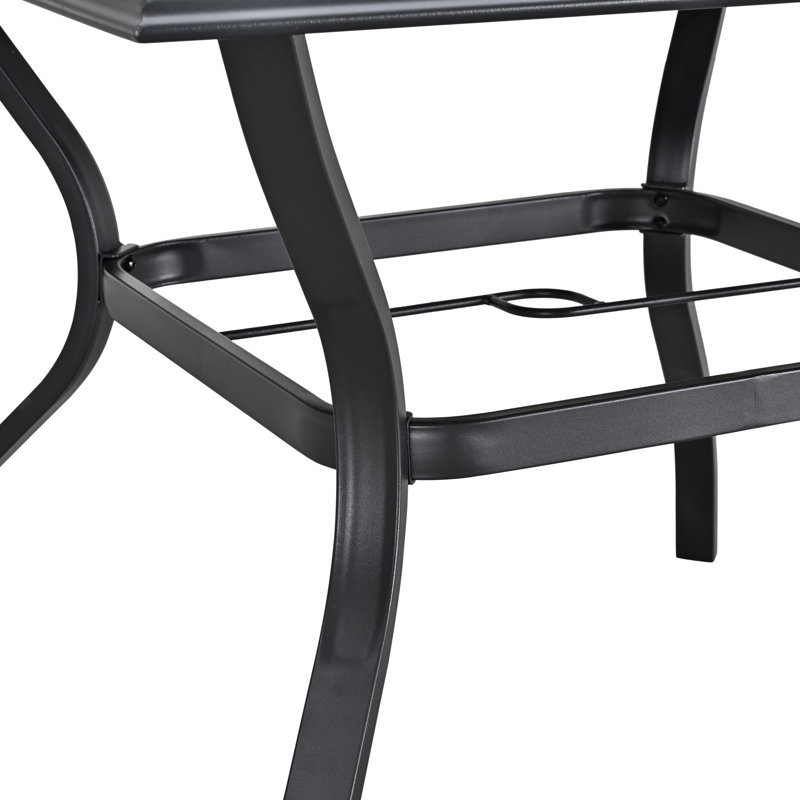 Table carrée d'extérieur en métal avec trou pour parasol