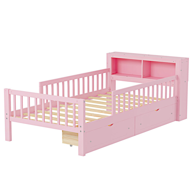 Lit simple avec support de tête de lit, Rose