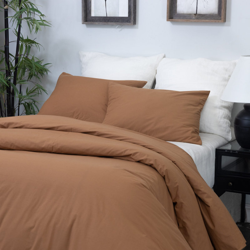 Housse de couette SENSA, CHAMBRAY, ensemble, Housse de couette très grand et 2 taies, Brun