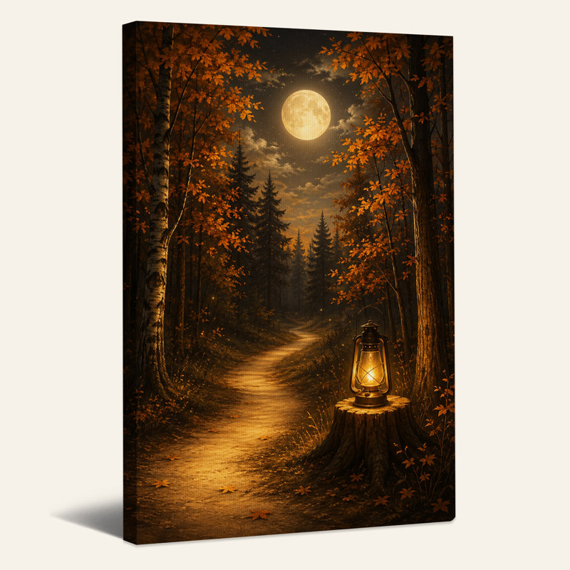 Art mural sur toile Halloween au clair de lune avec lanterne sur souche, H 24 po x l 18 po