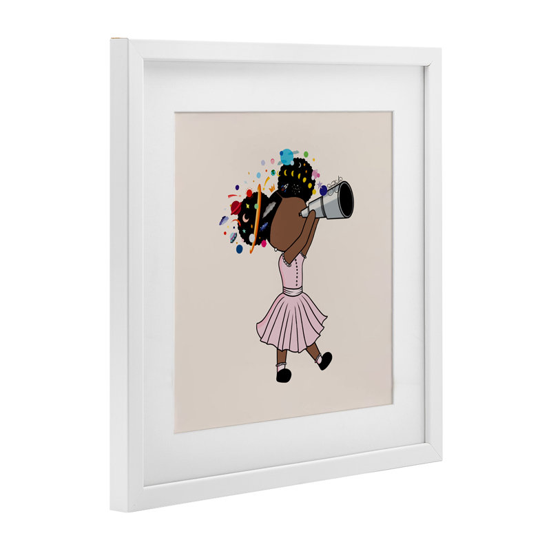 Celeste Girl with Telescope, reproduction encadrée sous verre, conception de Sierra Siler, H 13 po x l 13 po
