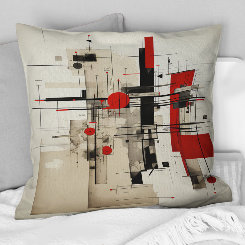 Illustration rétro rouge et bleue - Coussin décoratif à imprimé géométrique abstrait