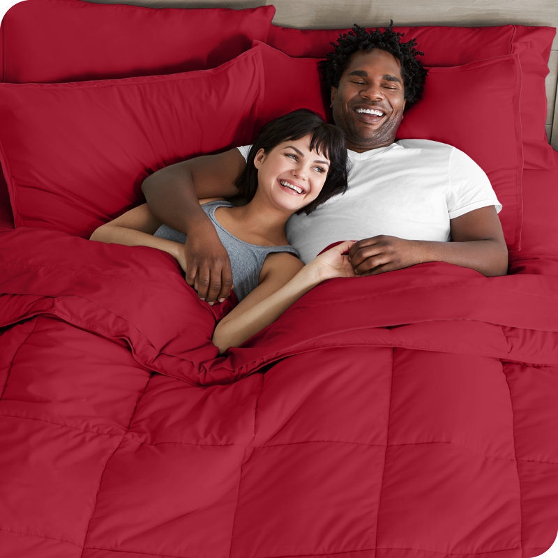Lit dans un sac en microfibre 1800 de qualité supérieure 1800, Rouge / rouge, Édredon double TG + 6 pièces supplémentaires