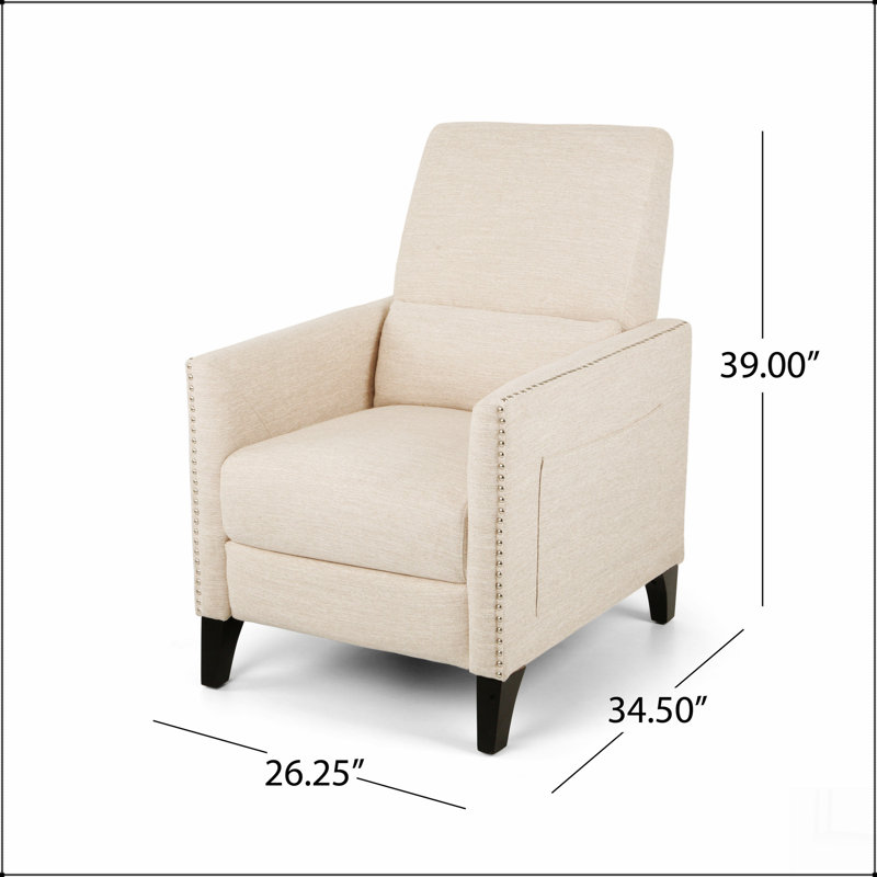 Fauteuil inclinable Mid-Century en tissu avec poche latérale et rivets, Beige