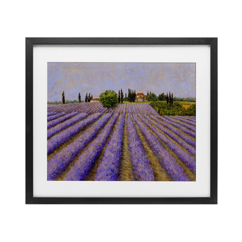 «Lavender Fields Farmland», reproduction encadrée sous verre, conception de Tim Coffey, H 13 po x l 16 po, Cadre noir minuit