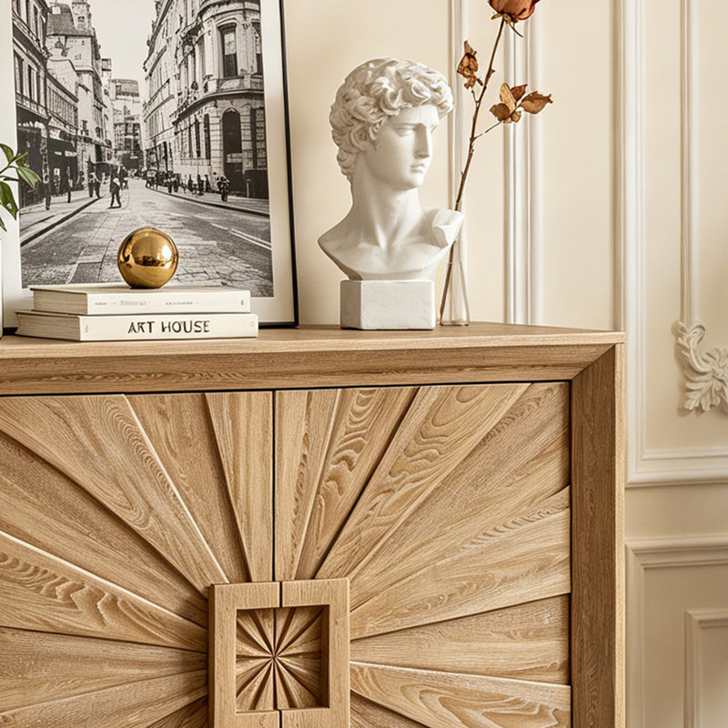 Armoire de rangement 31,5 "Mid-Century moderne avec portes et tablettes réglables, Antique Natura