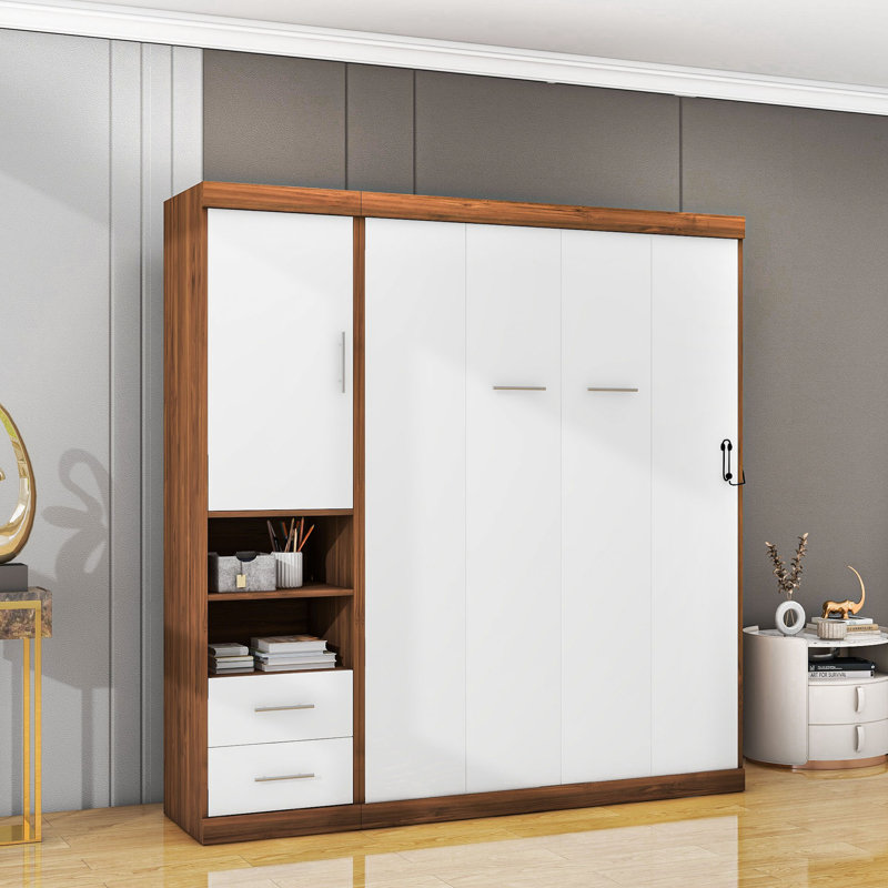 Lit escamotable avec tablettes de rangement et tiroirs Lotshaw, Complète