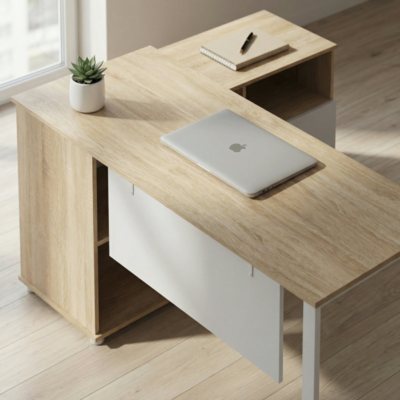 L-Shaped Metal Base Computer Desk