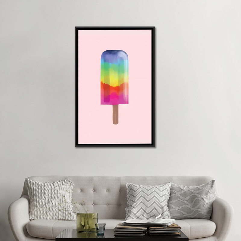 « arc-en-ciel popsicle », impression sur toile tendue, H 26 po x l 18 po x P 1,5 po, Toile avec cadre noir, Pas de tapis