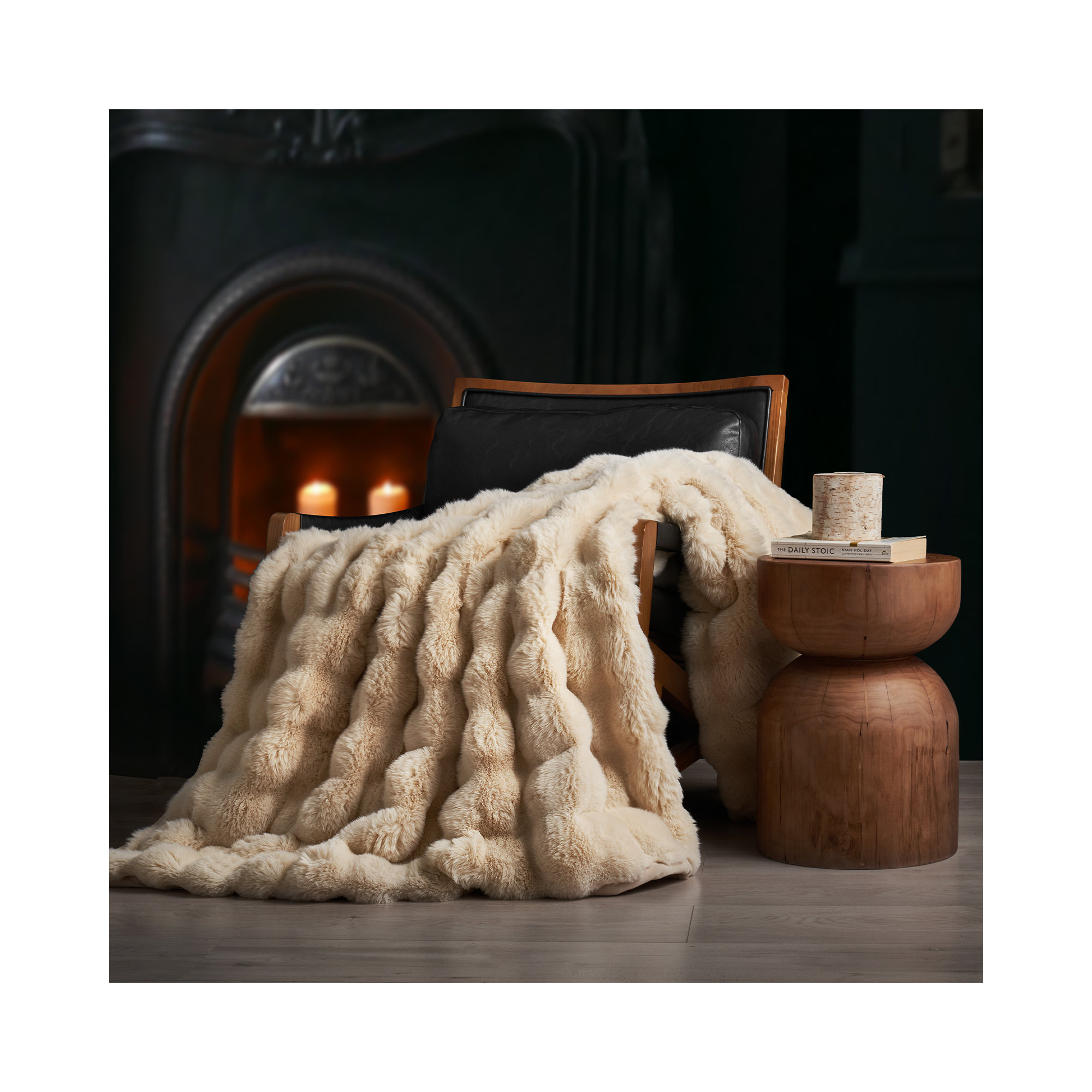 Ridgeline Faux Fur Throw Blanket, 60" L x 50" W, Dark Taupe