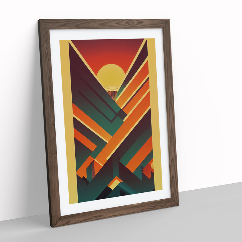 XV1022-764X Deco Sunset No.5 - Single Picture Frame Print, 64cm H x 46cm W x 2cm D, Walnut