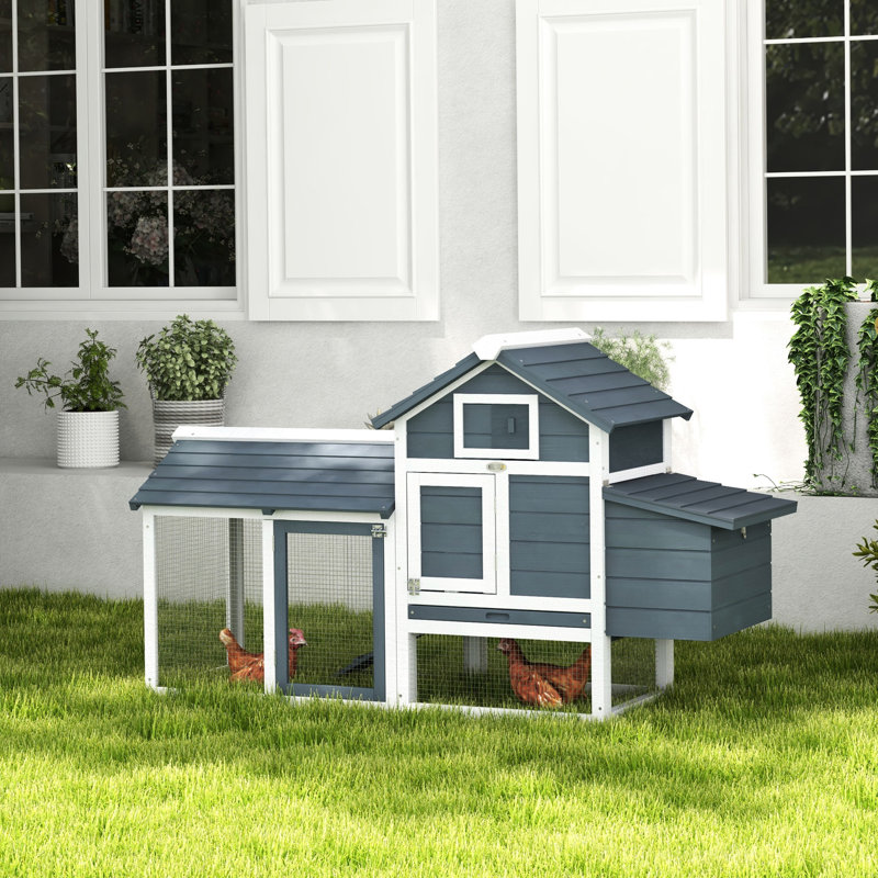 Poulailler 59 po en bois blanc avec 2 portes, un nichoir et un plateau de propreté pour l'extérieur, support compact