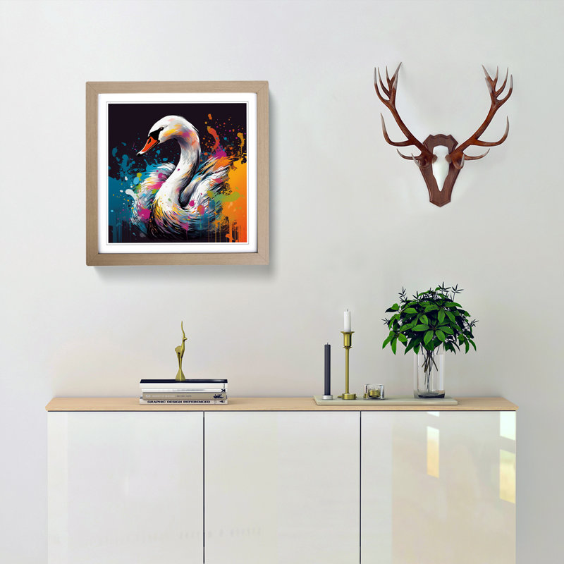 Swan Graphic Art - Framed Print, Oak