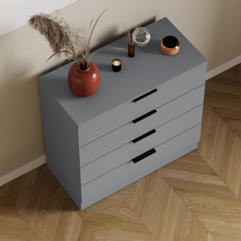 Tanishi 4 Drawer Chest Of Drawers Modern Storage Solution For Bedroom Nursery Home Office Living Room, Grey