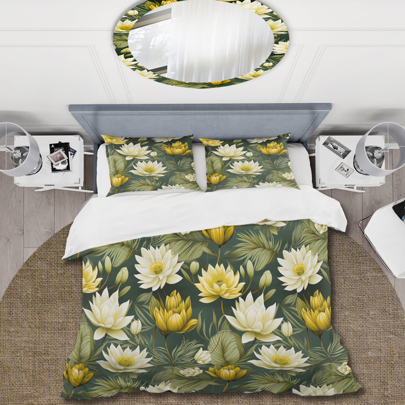 White And Green Peonies Retreat Oasis - Ensemble de housse de couette botanique