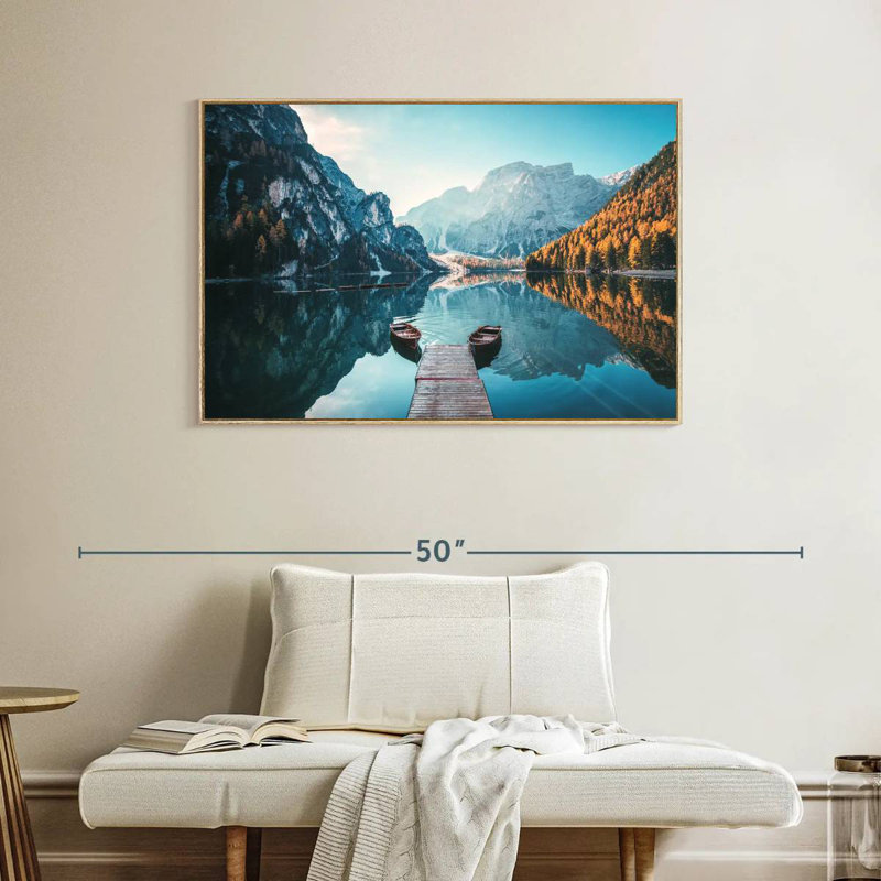 Jetée du lac Braies, Cadre flottant en bois naturel, 40 po x 27 po