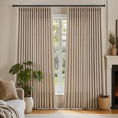 Pinch Pleated Linen Curtains 96 Inches Long, 50 Inch Wide Light Filtering Privacy Drapes for Living Room Bedroom, Boho Farmhouse Curtains, 2 Panels