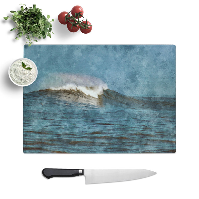 Tempered Glass Wave Rising Painting Chopping Board, 20 cm x 28.5 cm
