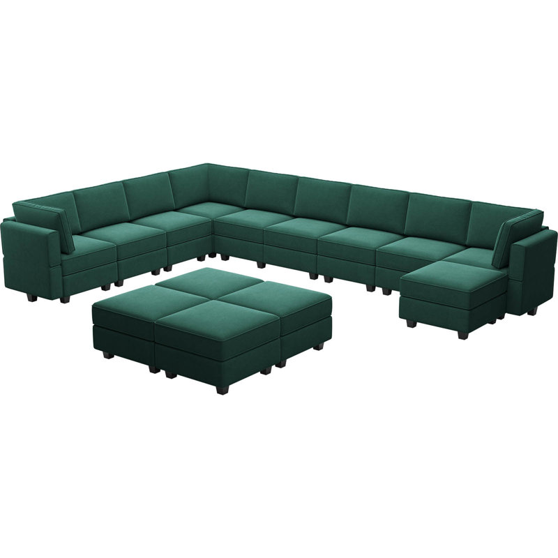 Canapé modulaire rembourré en velours surdimensionné en velours de l 169,4 po Wylodene, Velours vert