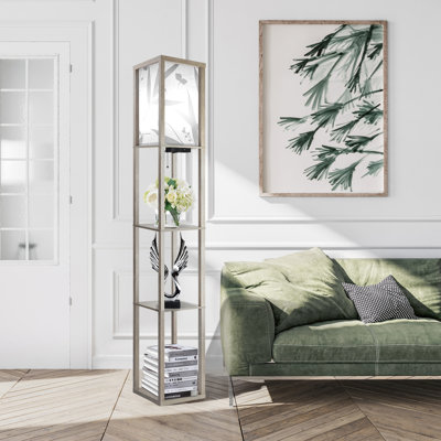 Jarold 63.7" Column Dimmable Floor Lamp with Shelves & Remote Control & USB Charging Station