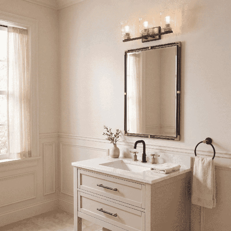 Daylia 4-Light Bathroom Vanity Light In Matte Black With Warm Brass Accents, 8" H x 32" W x 32" D, 4 Lights