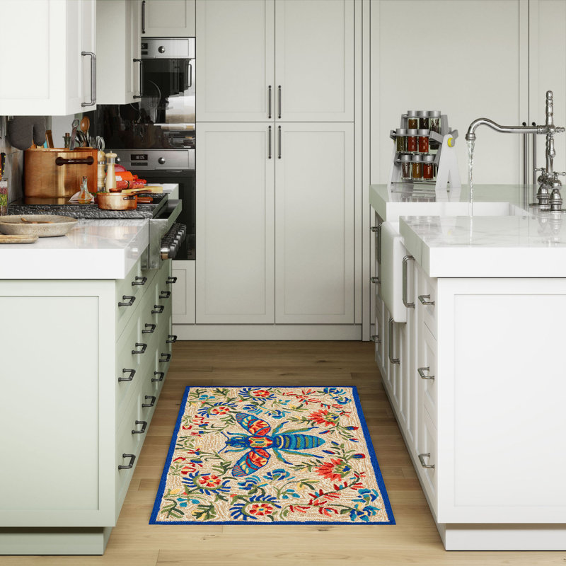 Treport Floral Polyester Kitchen Mat, Rectangle 1'8" x 2'6"