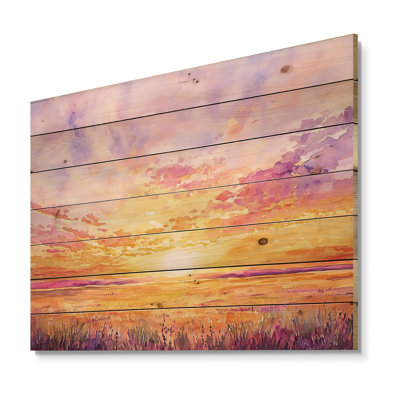Lubbock Meadows At Sunset - Texas, paysage, impression sur bois orange sur bois de pin naturel
