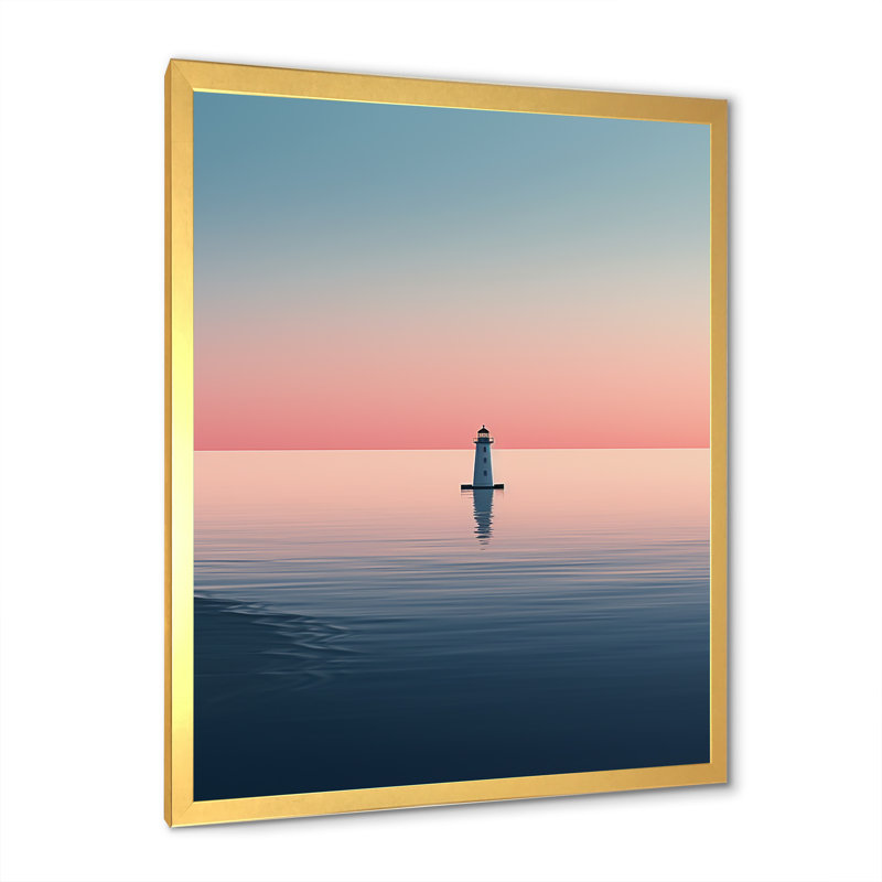 «Light House Simplicity At Sea III» sur toile, Encadrement doré, H 20 po x l 12 po x P 1 po