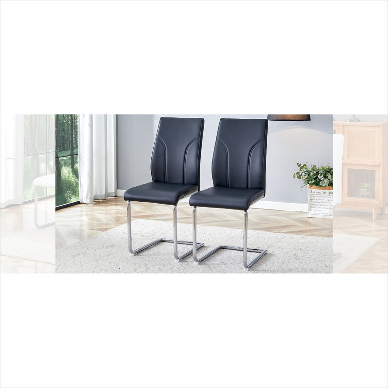 Ensemble de 2 chaises d'appoint rembourrées en polyuréthane pour salle à manger, similicuir noir profond, pieds en métal, l 15,7 po x l 16 po x H 37,4 po
