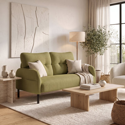47.24" Corduroy Loveseat Sofa with Dual Side Storage Pockets, Upholstered 2-Seater Couch with Solid Wood Frame, Modern Small Sofa for Living Room, Bedroom & Apartment